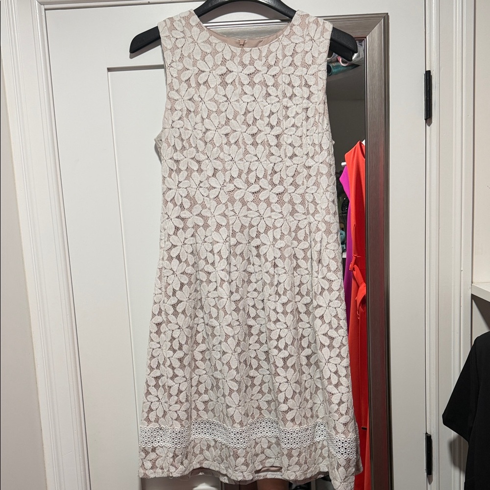 Eliza J Cream Lace Fit-and-Flare Midi Dress